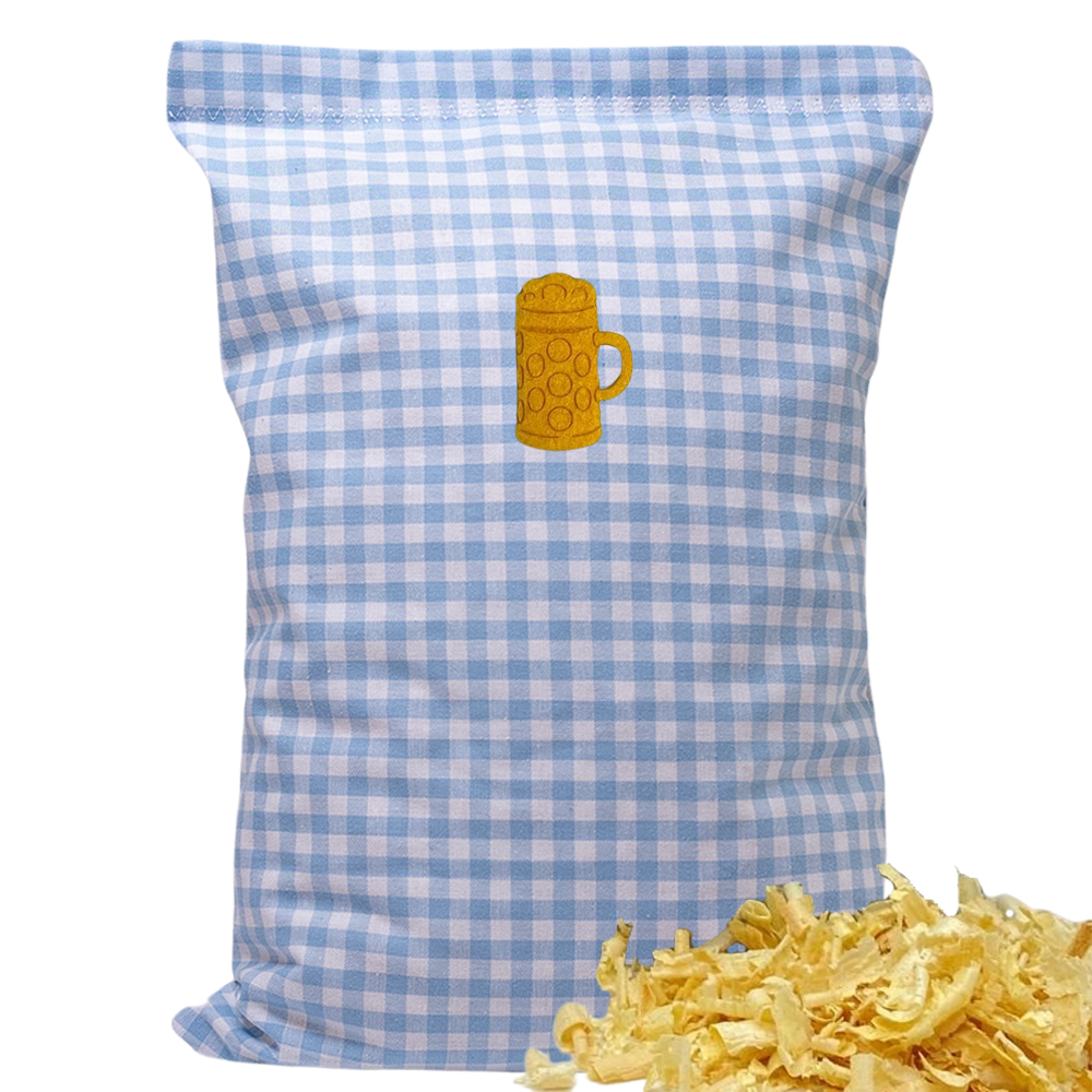 Baumwoll Zirbenkissen hellblau/weiß kariert mit versch. Motiven - 30x20 cm