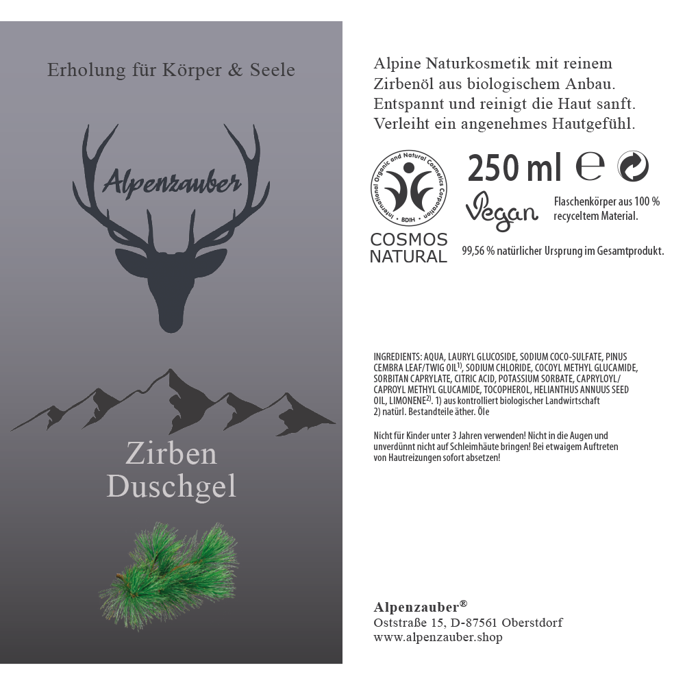 Zirben Duschgel 250ml Naturkosmetik - Default Title - Alpenzauber®