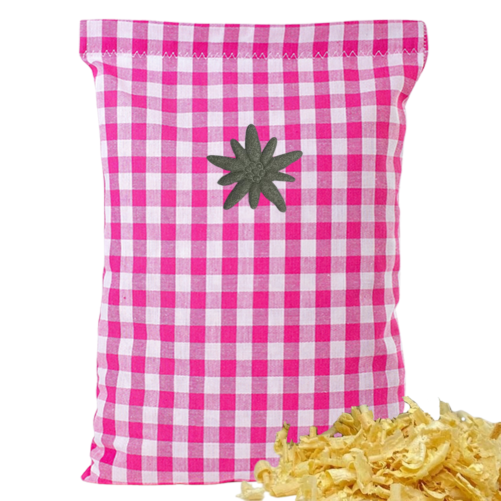 Baumwoll Zirbenkissen pink/weiß großkariert mit versch. Motiven - 30x20 cm