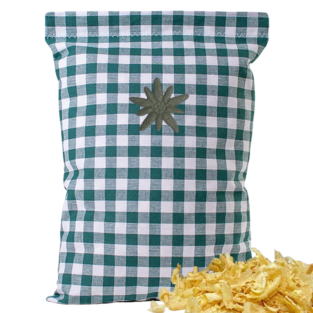 Baumwoll Zirbenkissen grün/weiß großkariert mit versch. Motiven - 30x20 cm