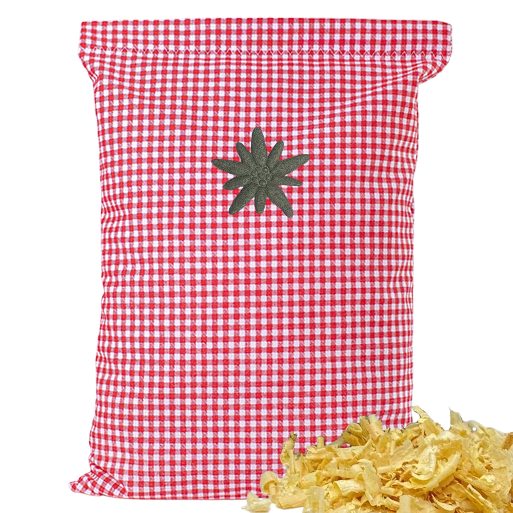 Baumwoll Zirbenkissen rot/weiß kleinkariert mit versch. Motiven - 30x20 cm
