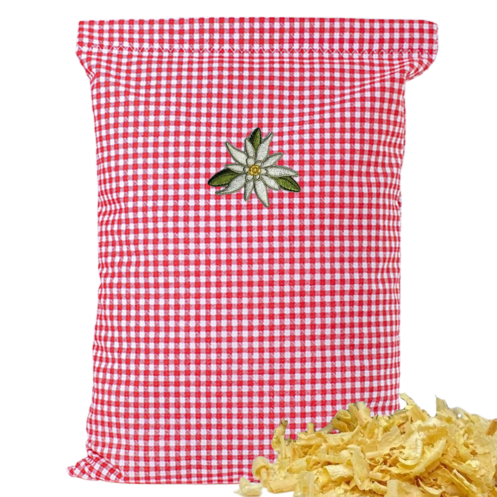 Baumwoll Zirbenkissen rot/weiß kleinkariert mit versch. Motiven - 30x20 cm