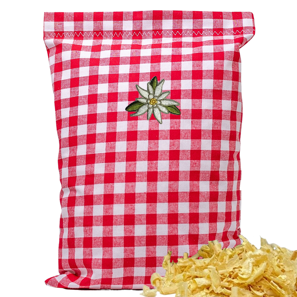 Baumwoll Zirbenkissen rot/weiß großkariert mit versch. Motiven - 30x20 cm