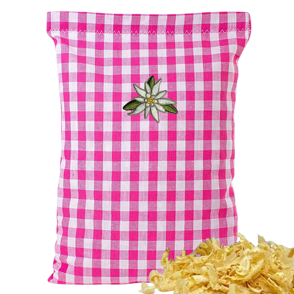 Baumwoll Zirbenkissen pink/weiß großkariert mit versch. Motiven - 30x20 cm
