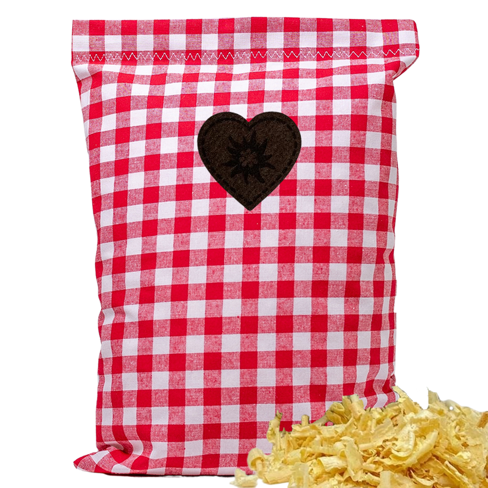 Baumwoll Zirbenkissen rot/weiß großkariert mit versch. Herz-Motiven - 30x20 cm