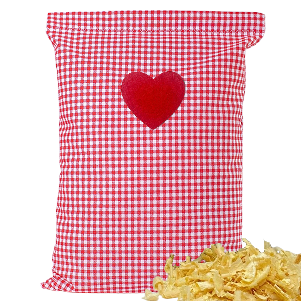 Baumwoll Zirbenkissen rot/weiß kleinkariert mit versch. Herz-Motiven - 30x20 cm