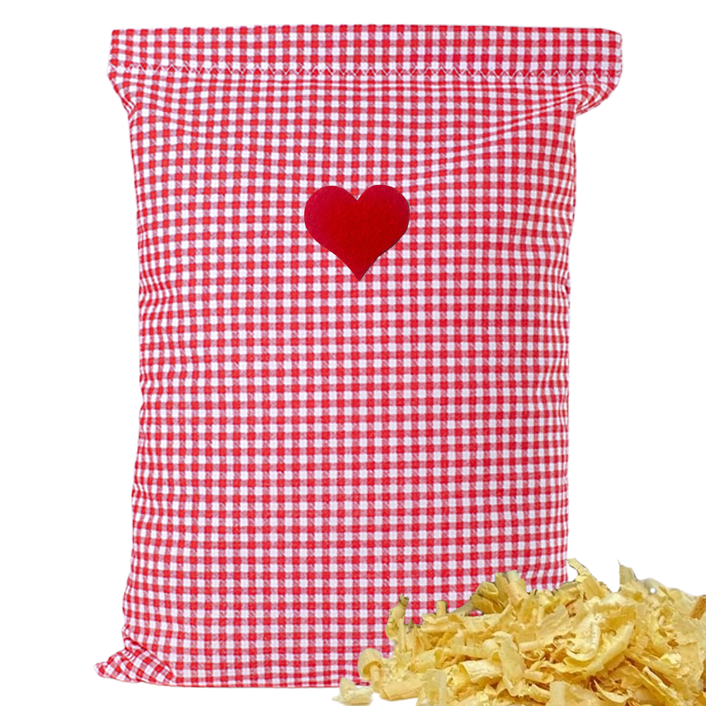 Baumwoll Zirbenkissen rot/weiß kleinkariert mit versch. Herz-Motiven - 30x20 cm