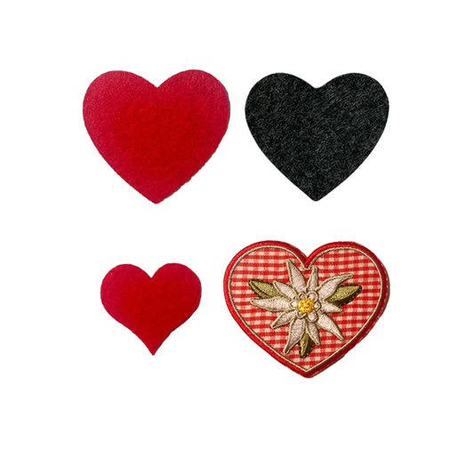 Zirbenkissen grau - Herz-Motive - 30x20 cm - Rotes Herz Edelweiß - Alpenzauber®