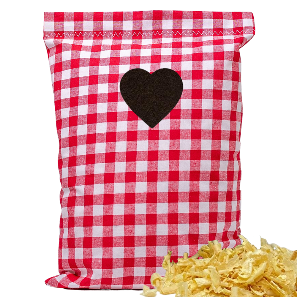 Baumwoll Zirbenkissen rot/weiß großkariert mit versch. Herz-Motiven - 30x20 cm