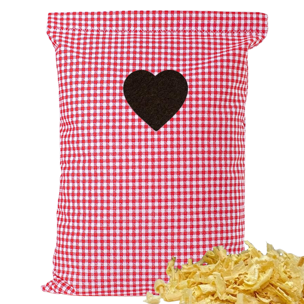 Baumwoll Zirbenkissen rot/weiß kleinkariert mit versch. Herz-Motiven - 30x20 cm
