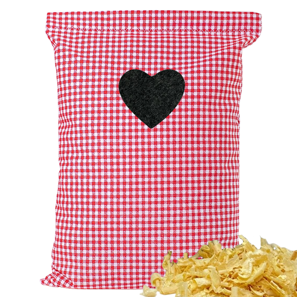 Baumwoll Zirbenkissen rot/weiß kleinkariert mit versch. Herz-Motiven - 30x20 cm