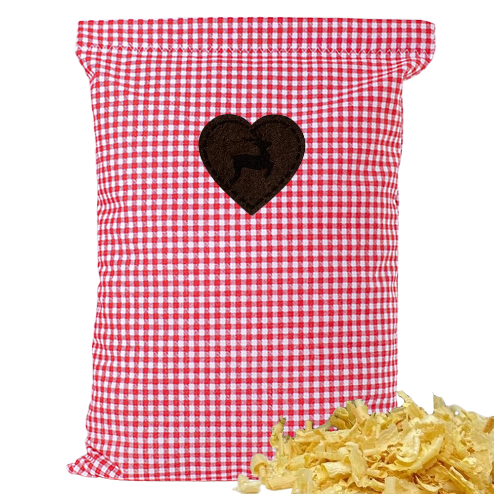 Baumwoll Zirbenkissen rot/weiß kleinkariert mit versch. Herz-Motiven - 30x20 cm