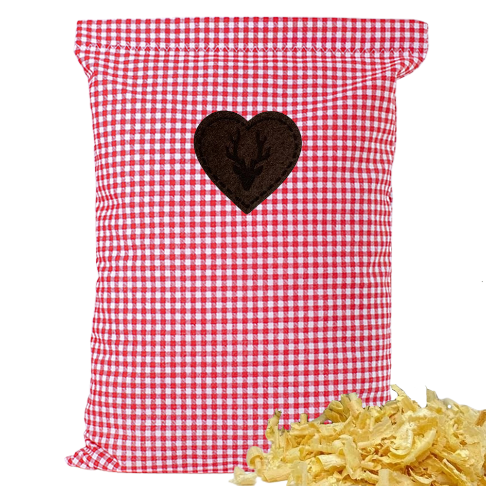 Baumwoll Zirbenkissen rot/weiß kleinkariert mit versch. Herz-Motiven - 30x20 cm