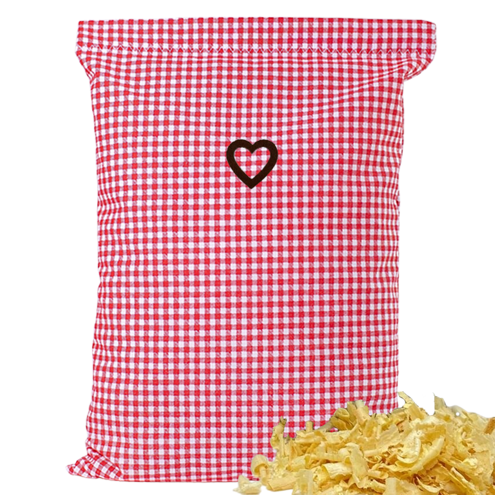 Baumwoll Zirbenkissen rot/weiß kleinkariert mit versch. Herz-Motiven - 30x20 cm