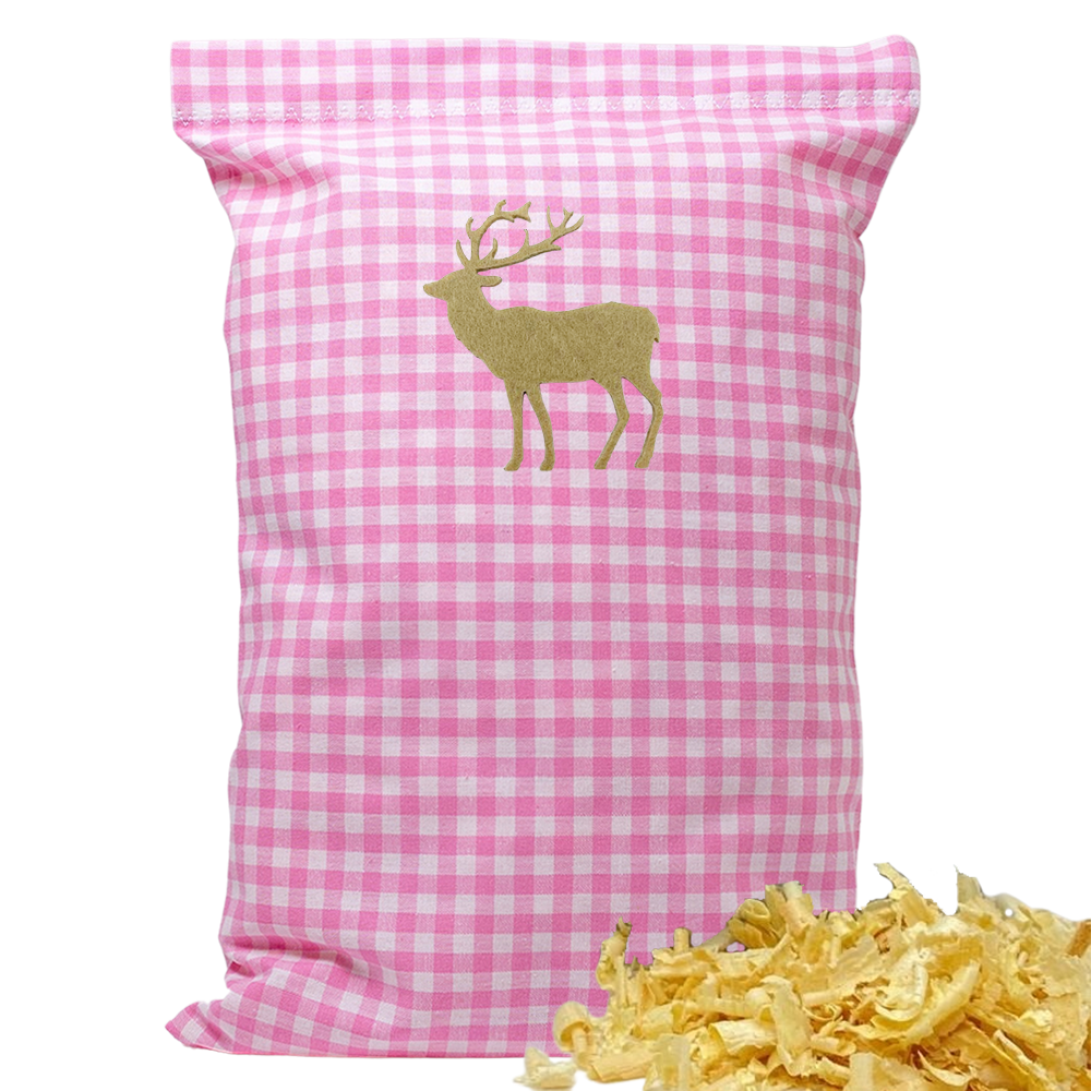 Baumwoll Zirbenkissen rosa/weiß kariert mit versch. Hirsch-Motiven - 30x20 cm