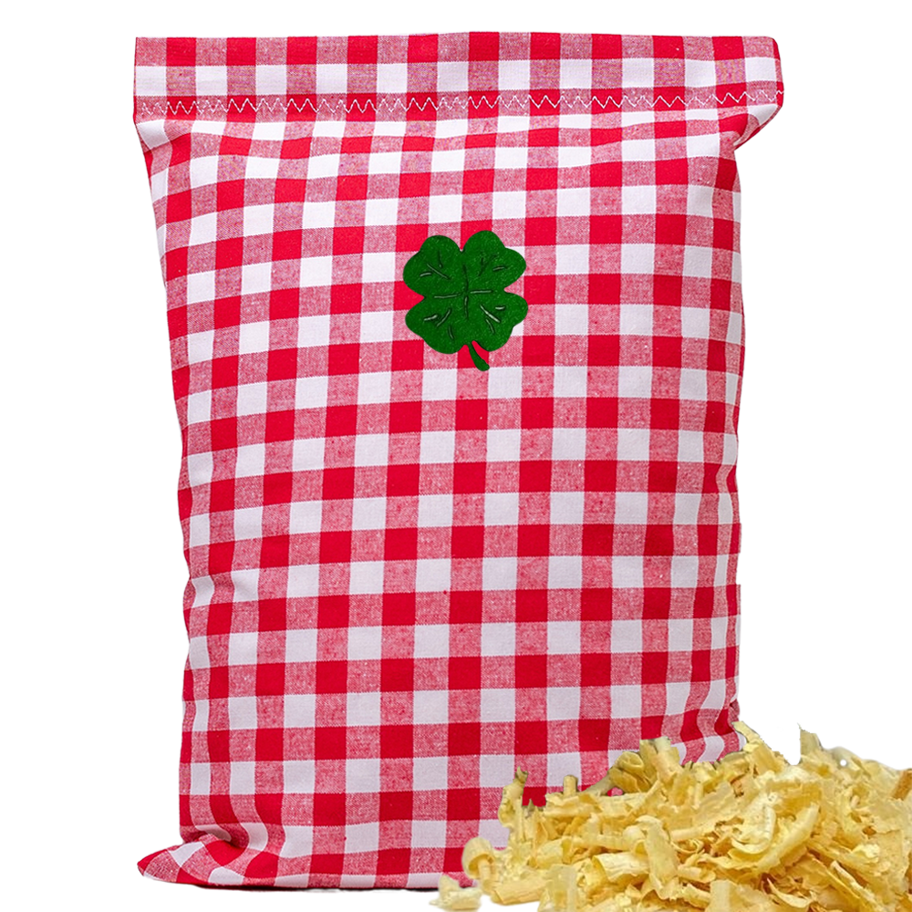 Baumwoll Zirbenkissen rot/weiß großkariert mit versch. Motiven - 30x20 cm