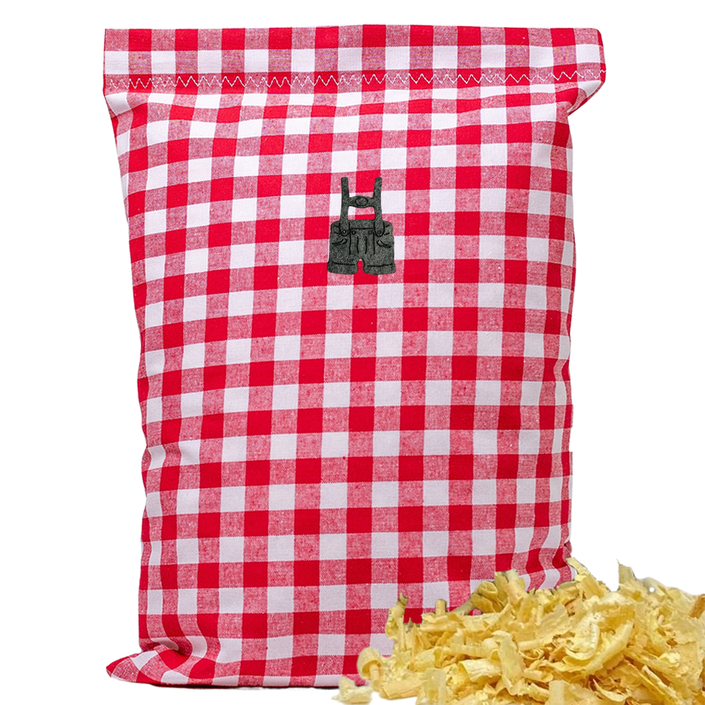Baumwoll Zirbenkissen rot/weiß großkariert mit versch. Motiven - 30x20 cm