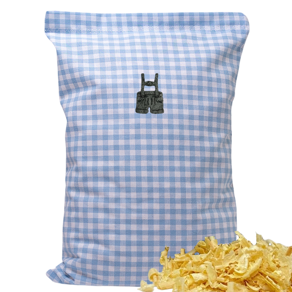 Baumwoll Zirbenkissen hellblau/weiß kariert mit versch. Motiven - 30x20 cm