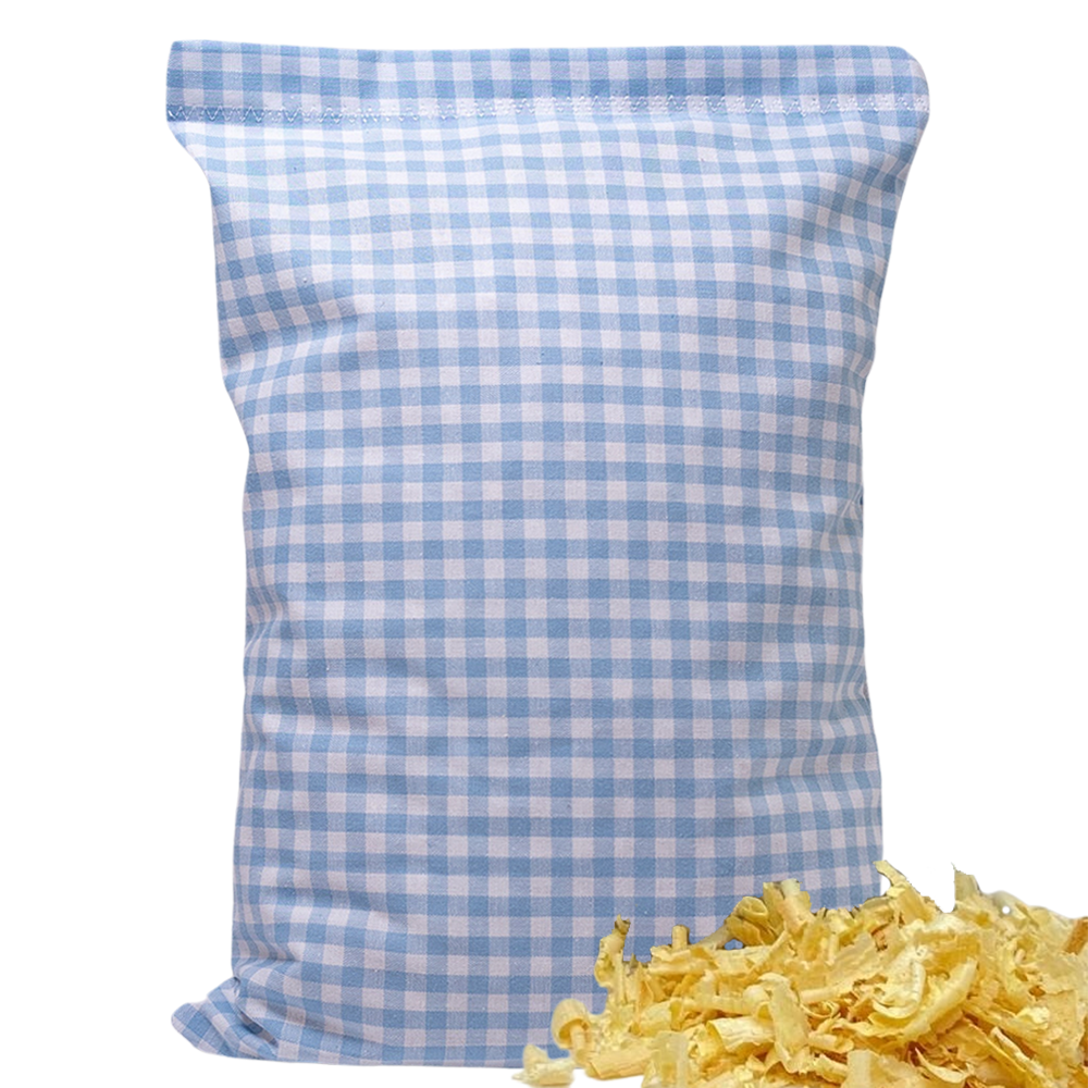 Baumwoll Zirbenkissen hellblau/weiß kariert mit versch. Herz-Motiven - 30x20 cm