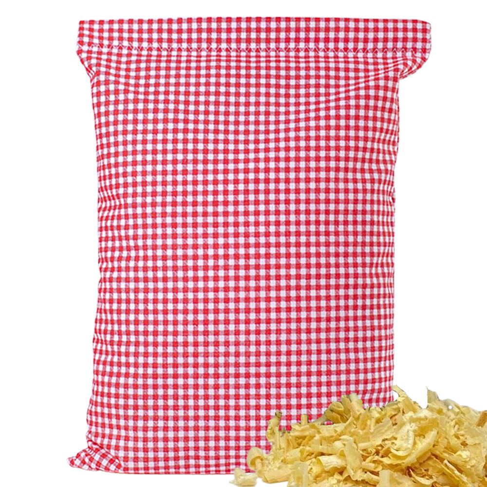 Baumwoll Zirbenkissen rot/weiß kleinkariert mit versch. Hirschkopf-Motiven - 30x20 cm