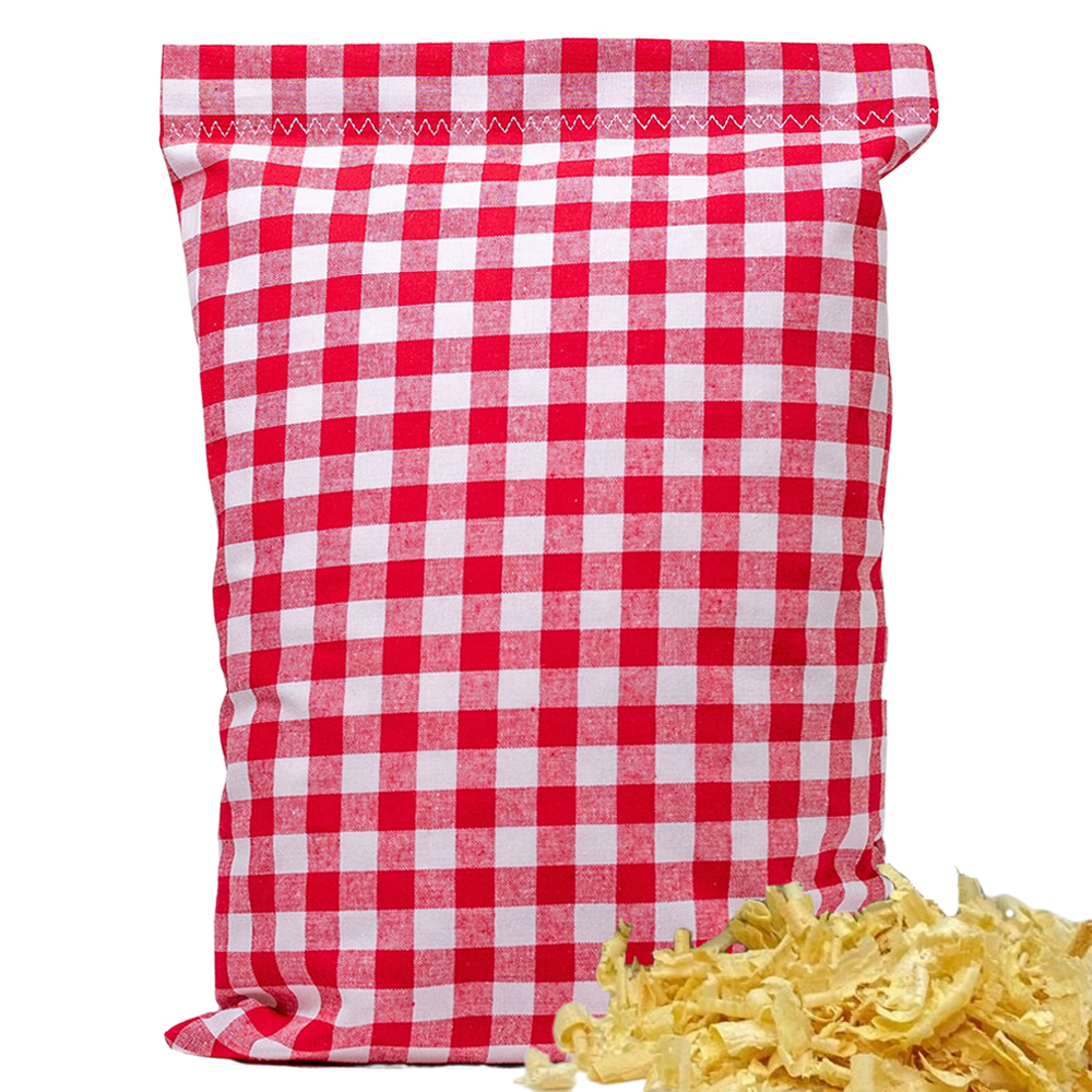 Baumwoll Zirbenkissen rot/weiß großkariert mit versch. Hirsch-Motiven - 30x20 cm