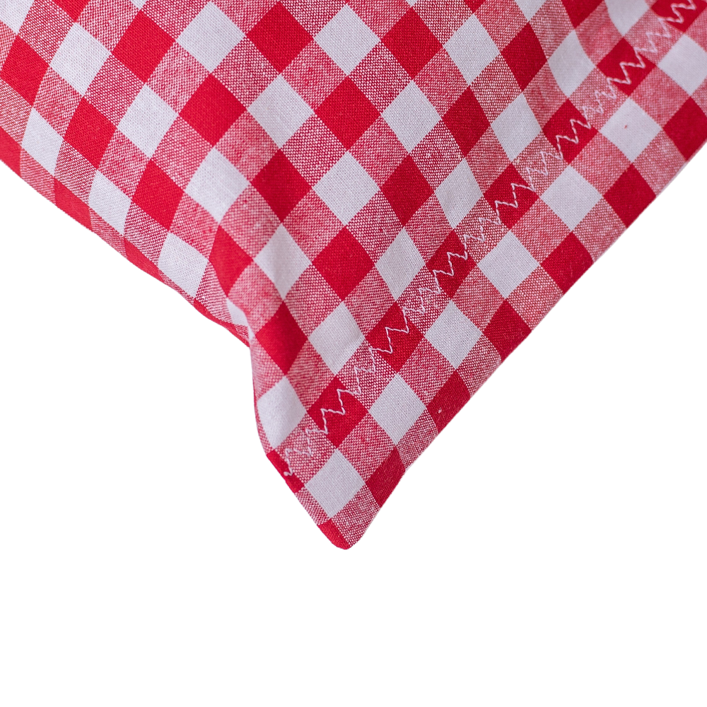 Baumwoll Zirbenkissen rot/weiß großkariert mit versch. Hirsch-Motiven - 30x20 cm