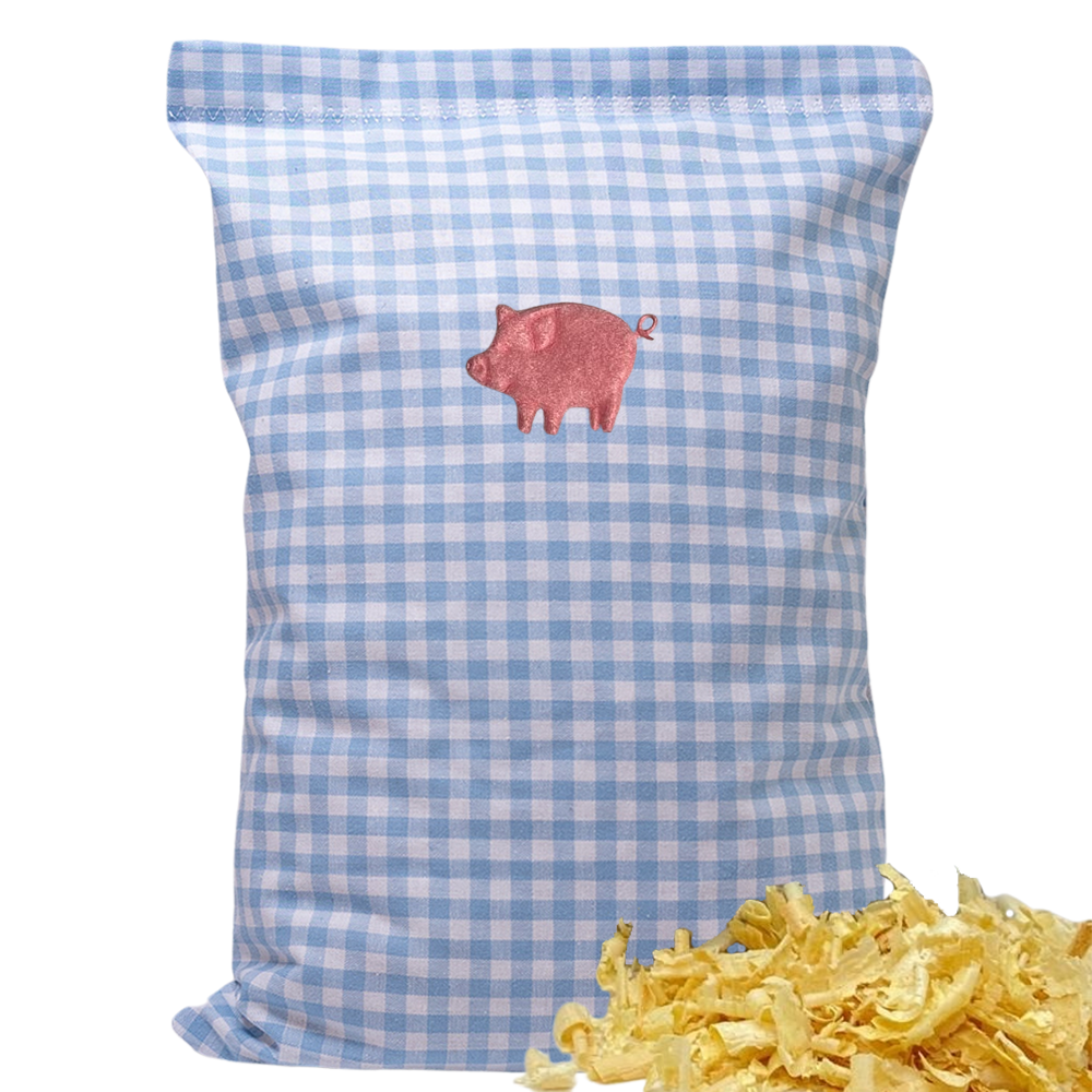 Baumwoll Zirbenkissen hellblau/weiß kariert mit versch. Motiven - 30x20 cm