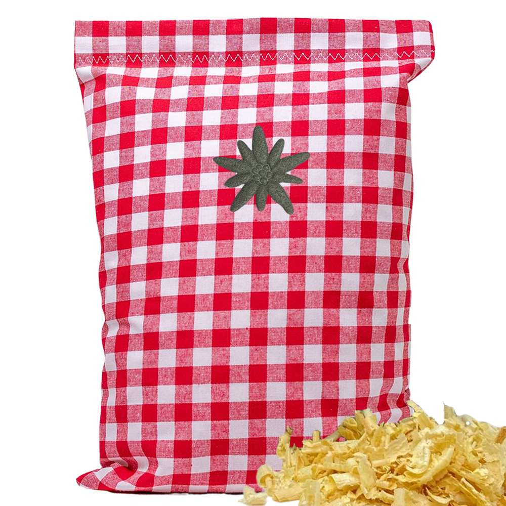 Baumwoll Zirbenkissen rot/weiß großkariert mit versch. Motiven - 30x20 cm