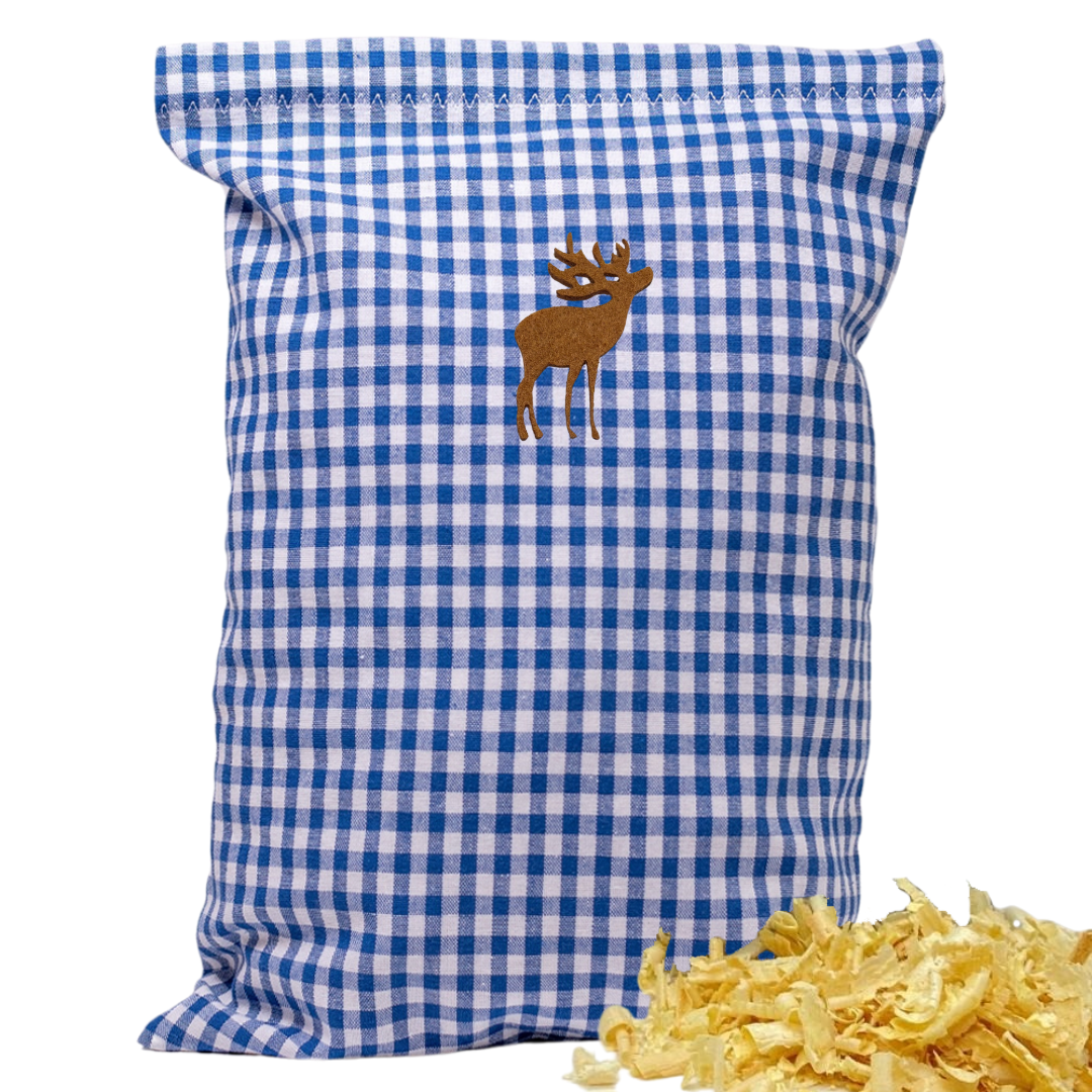 Zirbenkissen blau/weiß kariert - Elch braun - 30x20 cm
