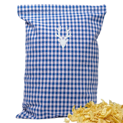 Zirbenkissen blau/weiß kariert - Hirschkopf weiß - 30x20 cm