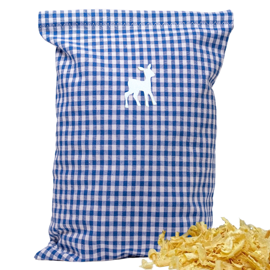 Zirbenkissen blau/weiß kariert - Rehkitz weiß - 30x20 cm