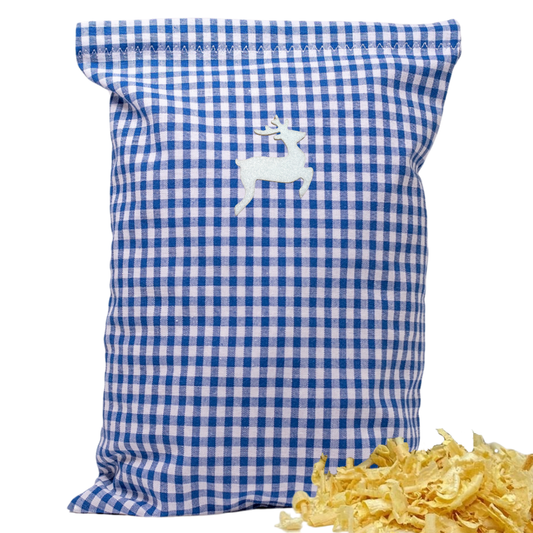 Zirbenkissen blau/weiß kariert - Reh weiß - 30x20 cm