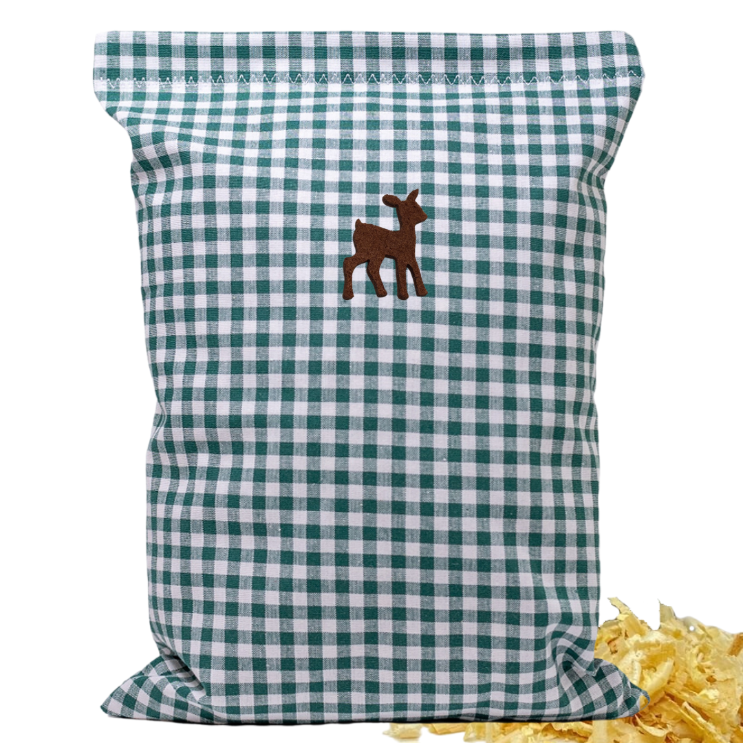 Zirbenkissen grün/weiß kariert - Rehkitz braun - 30x20 cm