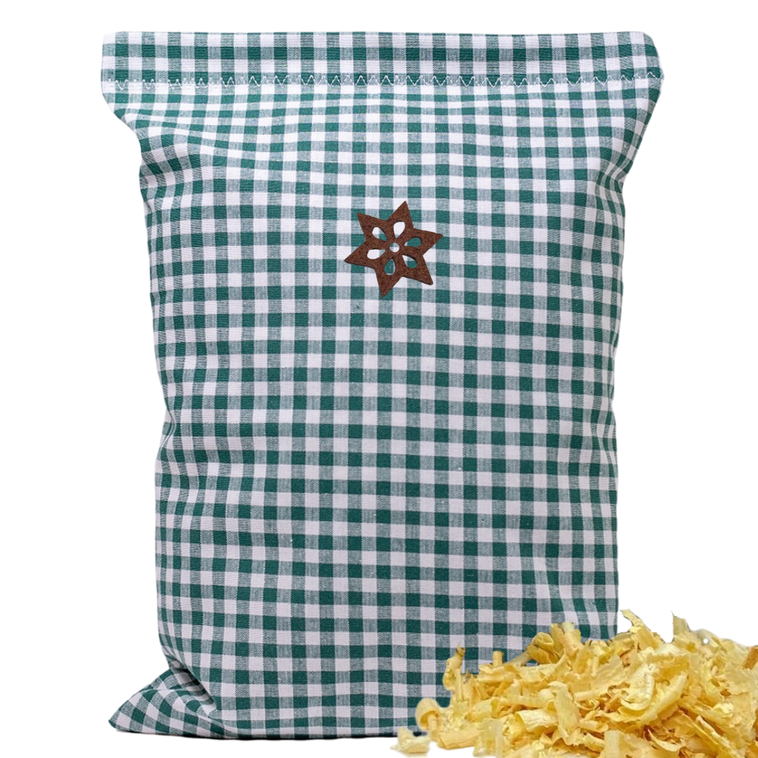 Zirbenkissen grün/weiß kariert - Stern braun - 30x20 cm