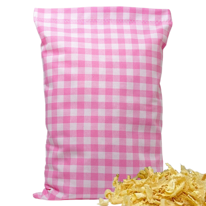 Baumwoll Zirbenkissen rosa/weiß großkariert mit versch. Hirschkopf-Motiven - 30x20 cm