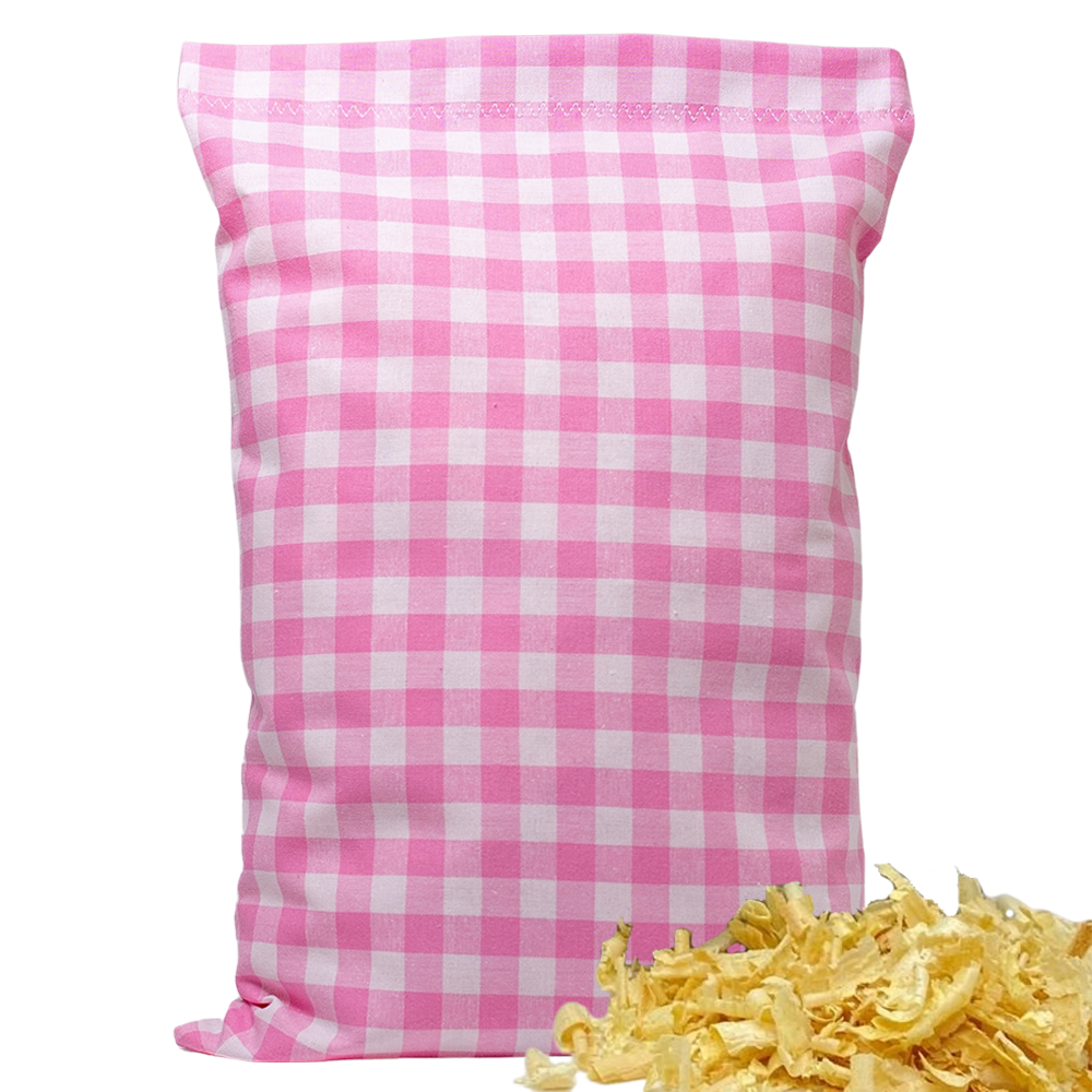Baumwoll Zirbenkissen rosa/weiß großkariert mit versch. Hirsch-Motiven - 30x20 cm