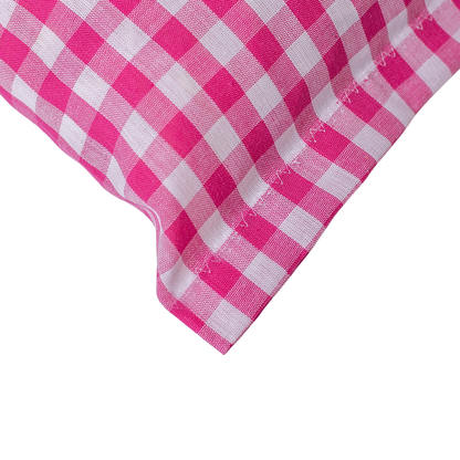 Baumwoll Zirbenkissen pink/weiß großkariert mit versch. Herz-Motiven - 30x20 cm