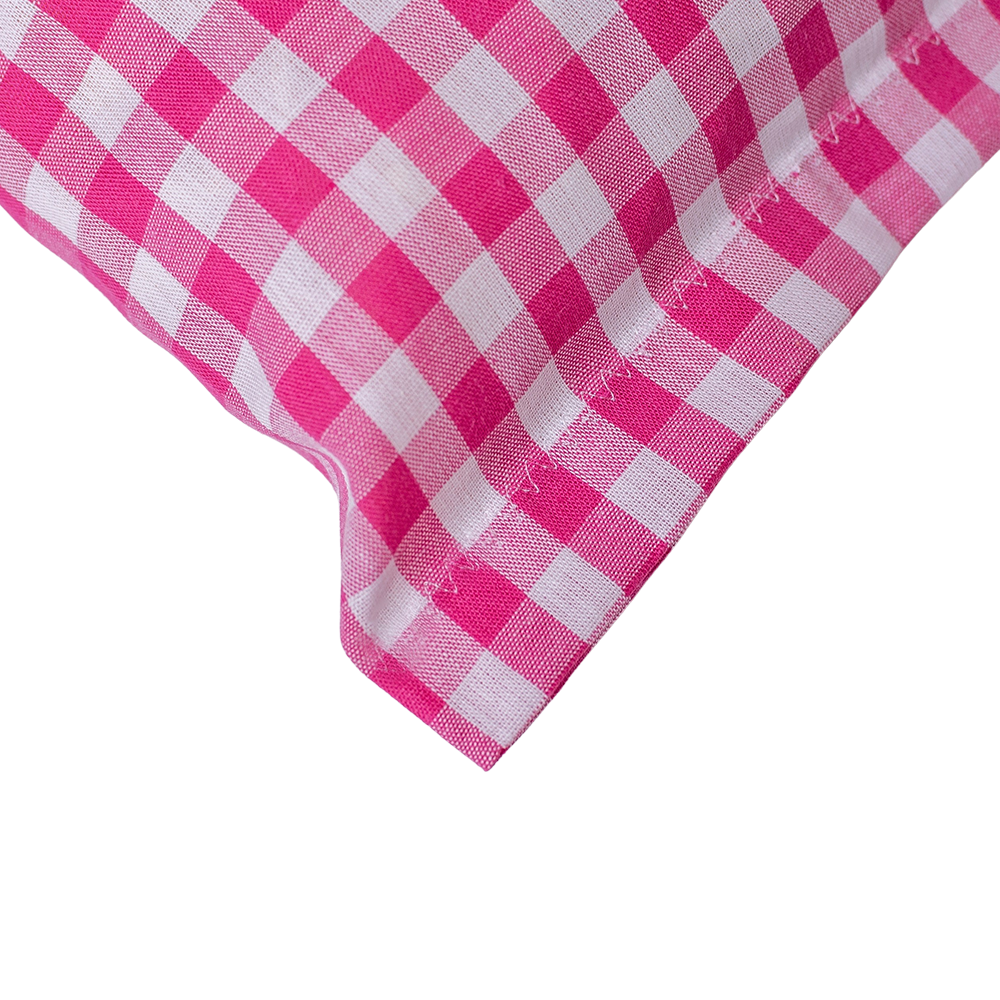 Baumwoll Zirbenkissen pink/weiß großkariert mit versch. Hirschkopf-Motiven - 30x20 cm