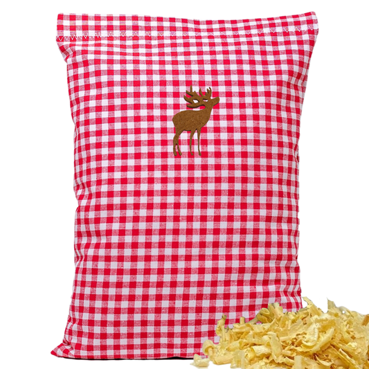 Zirbenkissen rot/weiß kariert - Elch braun - 30x20 cm