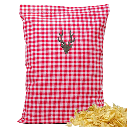 Zirbenkissen rot/weiß kariert - Hirschkopf grau - 30x20 cm
