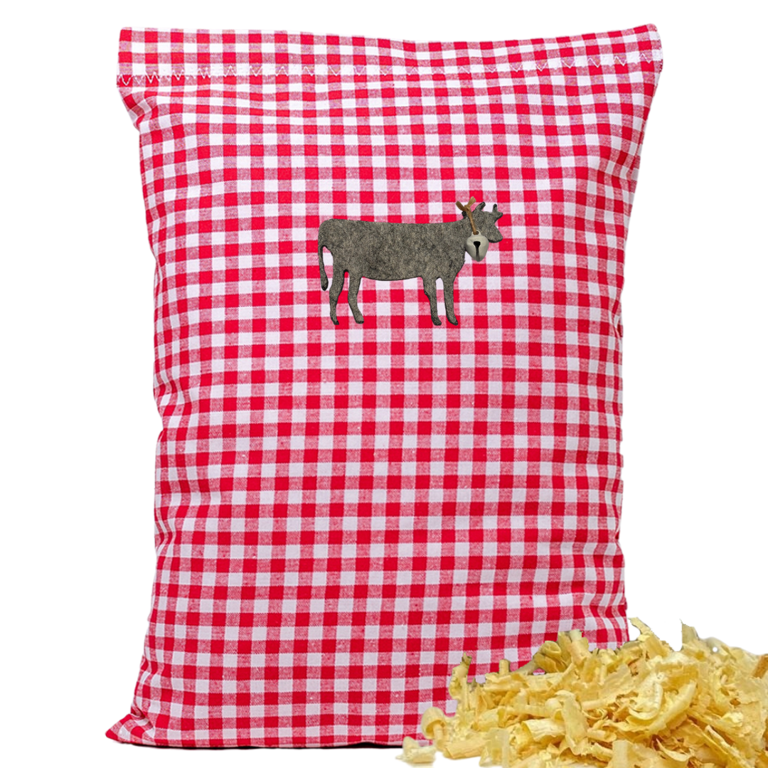 Zirbenkissen rot/weiß kariert - Kuh - 30x20 cm