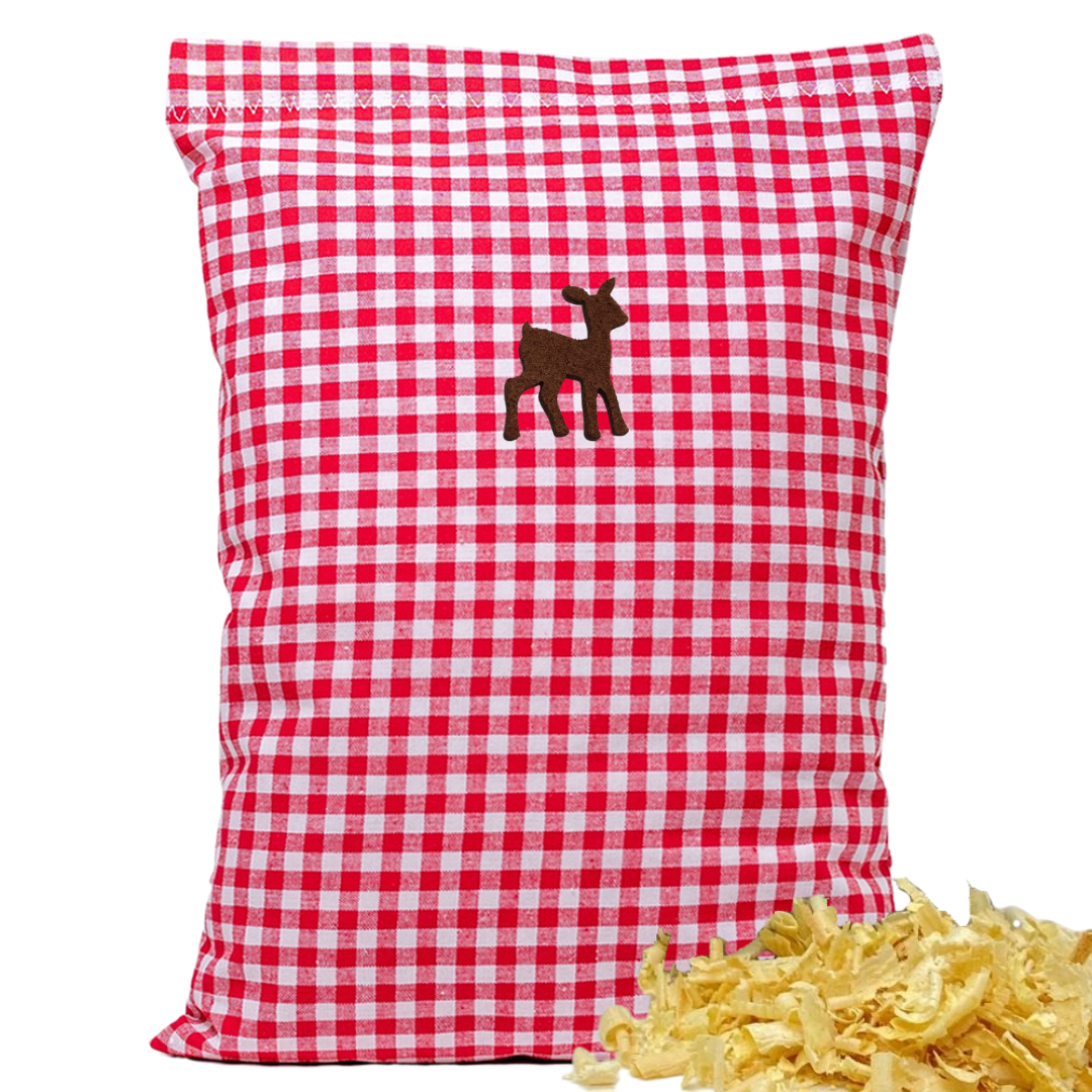Zirbenkissen rot/weiß kariert - Rehkitz braun- 30x20 cm