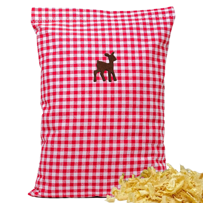 Zirbenkissen rot/weiß kariert - Rehkitz braun- 30x20 cm