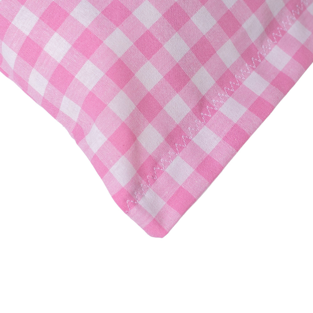 Baumwoll Zirbenkissen rosa/weiß großkariert mit versch. Herz-Motiven - 30x20 cm