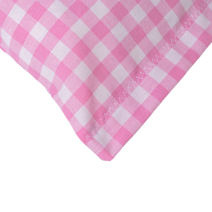 Baumwoll Zirbenkissen rosa/weiß großkariert mit versch. Hirsch-Motiven - 30x20 cm