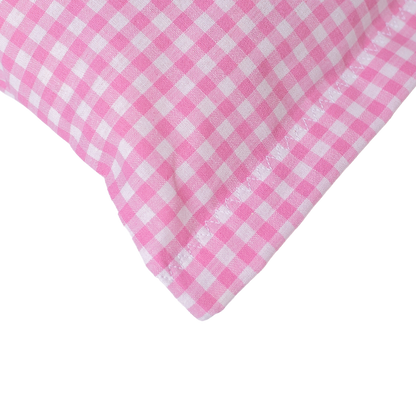 Baumwoll Zirbenkissen rosa/weiß kariert mit versch. Herz-Motiven - 30x20 cm
