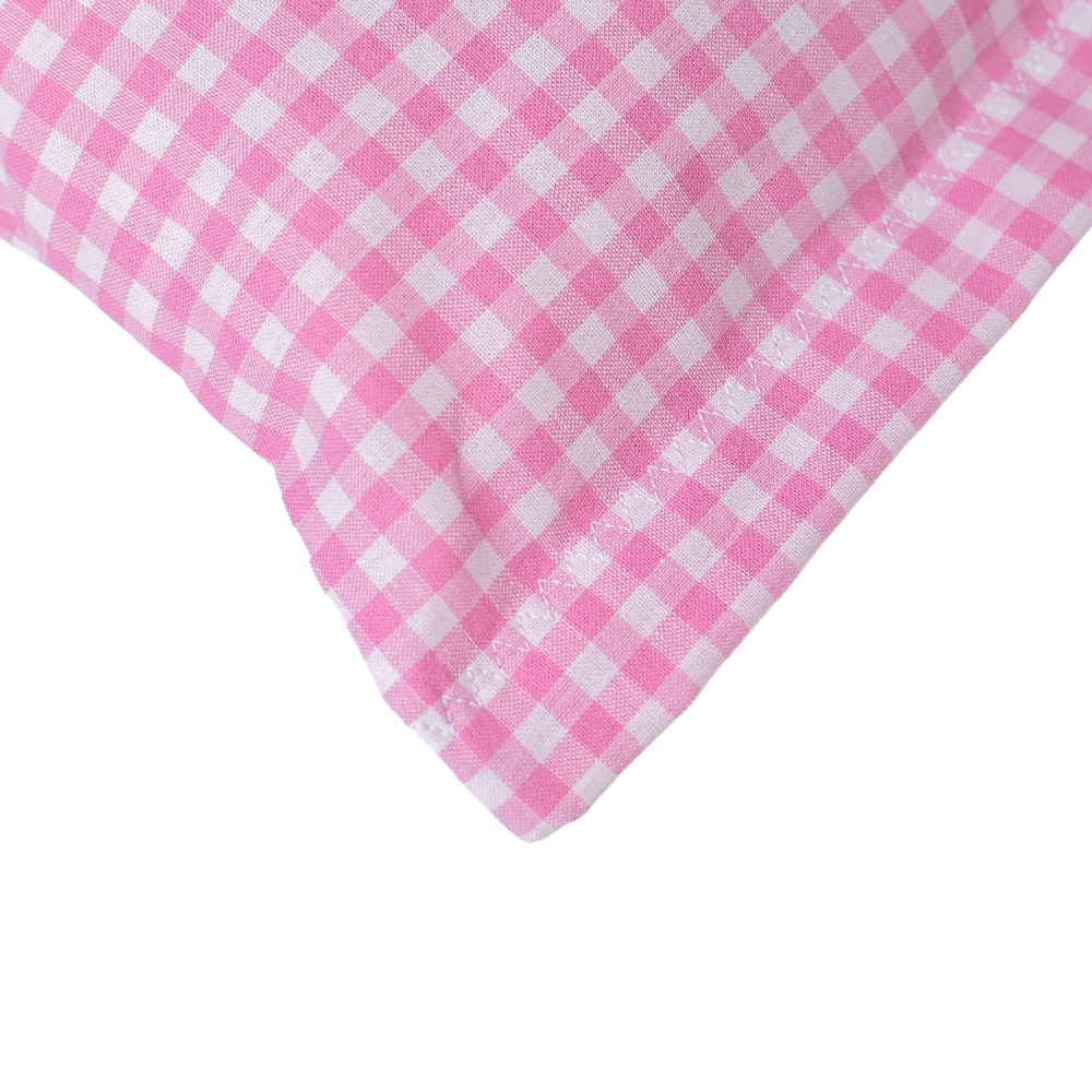 Baumwoll Zirbenkissen rosa/weiß kariert mit versch. Hirschkopf-Motiven - 30x20 cm