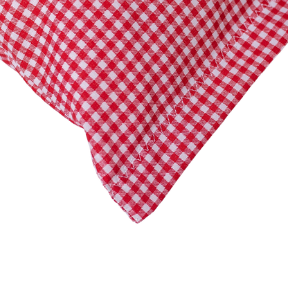 Baumwoll Zirbenkissen rot/weiß kleinkariert mit versch. Herz-Motiven - 30x20 cm