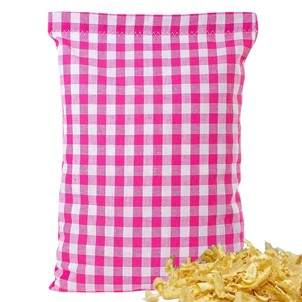 Baumwoll Zirbenkissen pink/weiß großkariert mit versch. Hirschkopf-Motiven - 30x20 cm