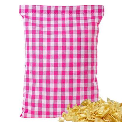 Baumwoll Zirbenkissen pink/weiß großkariert mit versch. Hirsch-Motiven - 30x20 cm